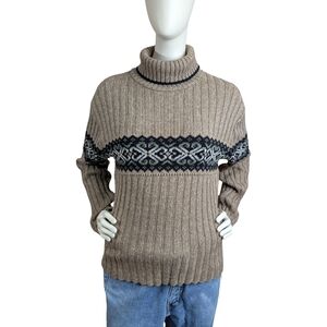 Vintage Y2K Cabincore Ribbed Fair Isle Turtleneck Sweater, Women's S/M